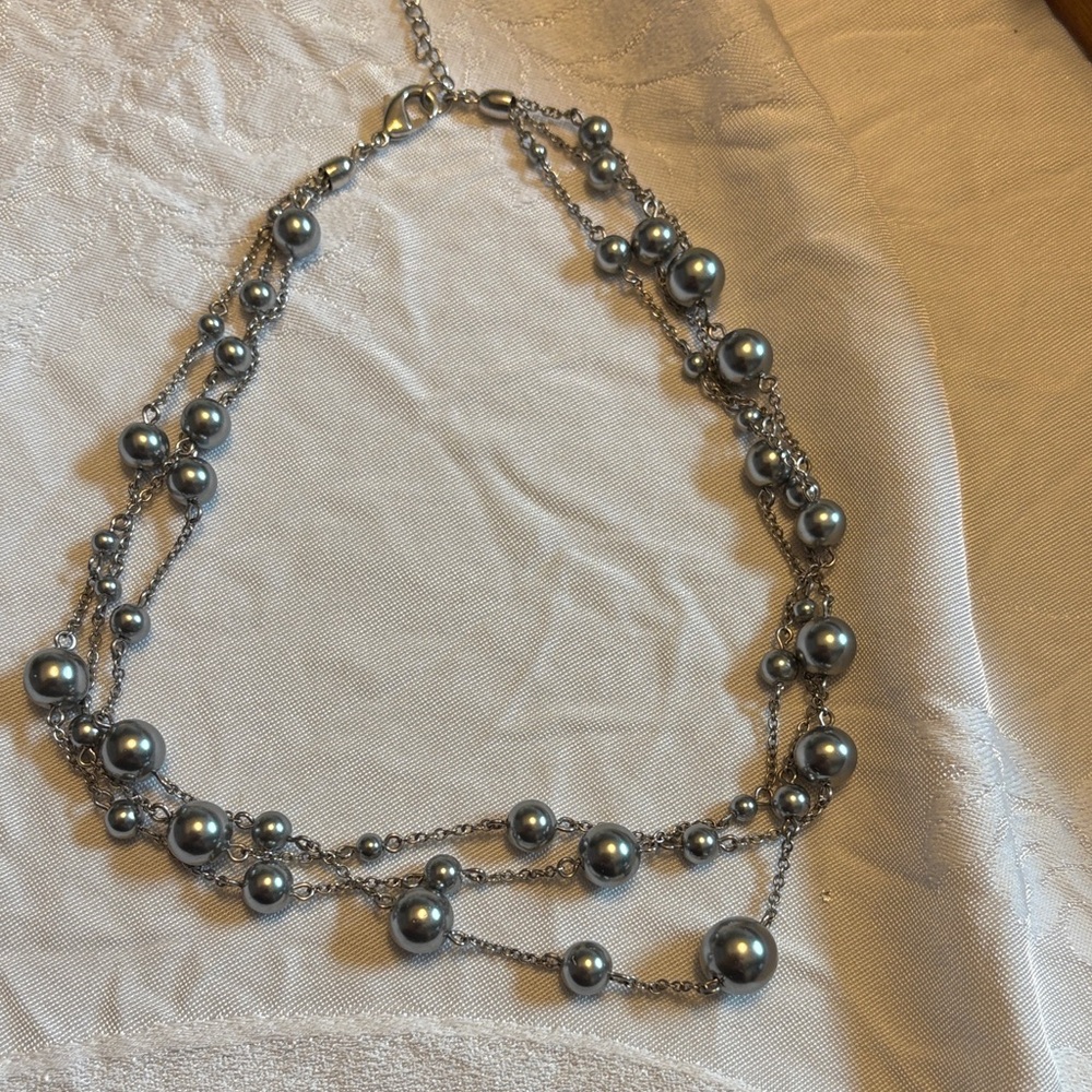 Multi-Strand Gray Pearl Bead Necklace